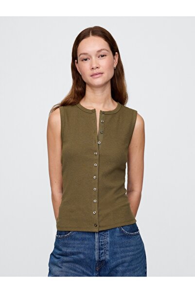 GAP Kadın Haki Modern Fitilli Hırka Yelek