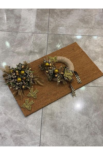 TASARIMHMODA Door Front Mat Set 2 Pieces Gold