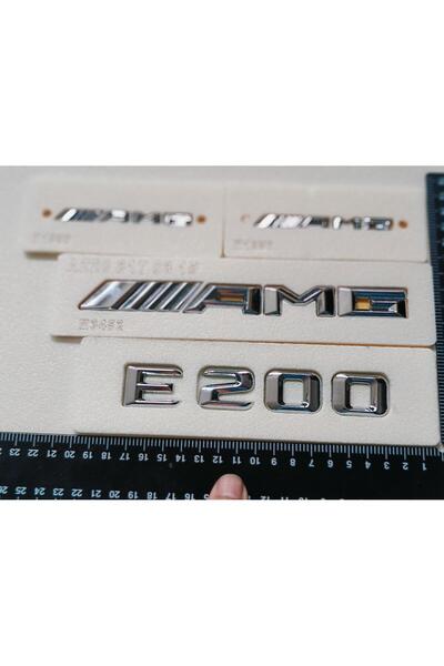 EDEXPORT Benz Uyumlu E200-AMG Bagaj ve AMG Çamurluk Yazısı Seti Üçgen Tip Krom 4'lü