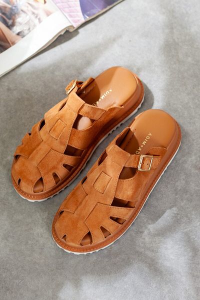 Adım Adım Women's Genuine Leather Closed-Front Slippers