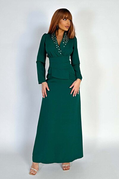 WildFashion Rochie lunga eleganta, de ocazie accesorizata cu strasuri si piet...