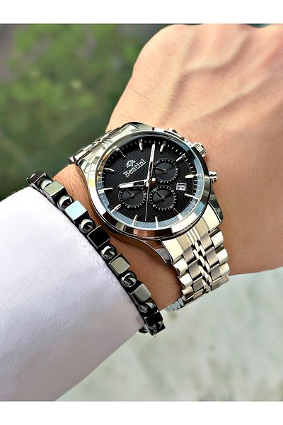 Bentini Men's Wristwatch – Multifunctional, Waterproof, Steel Band, 2 Years Warranty + Bracelet Gift