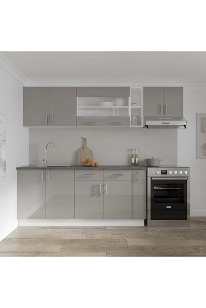 haaus.ro Set Bucatarie Karo V16, Gri Lucios/Alb, MDF, Blat Thermo 28 mm, L 24...