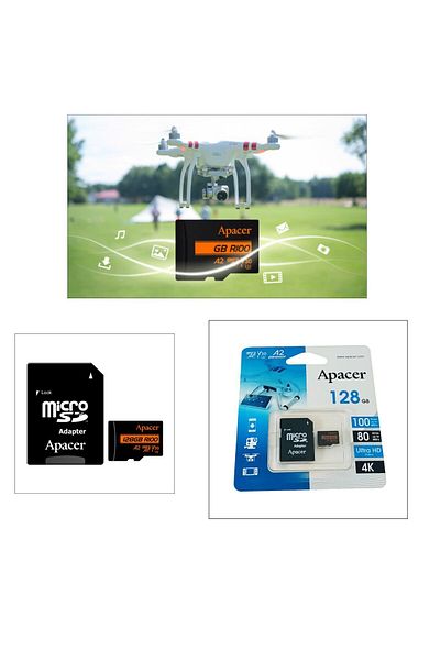 Apacer MicroSDXC card 128 GB, UHS-I U3, V30, A2, Apacer R100, with SD adapter