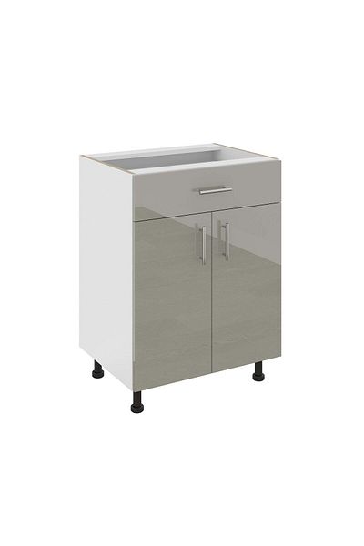 haaus.ro Haaus Karo Base Cabinet, 1 Drawer, 2 Doors, Glossy Grey/White, MDF, 60 x 50 x 80 cm