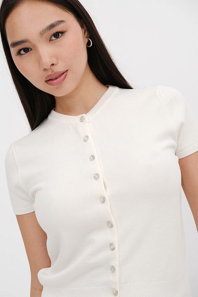 Addax Button Short Sleeve Cardigan H10314