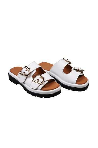 Lady Mia Belisse Buckle Detailed Genuine Leather Women's Slippers
