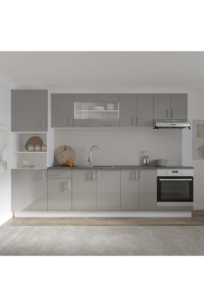 haaus.ro Set Bucatarie Karo V27, Gri Lucios/Alb, MDF, Blat Thermo 28 mm, L 30...