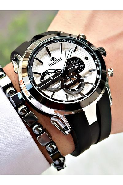 Bentini Men's Wristwatch – Multifunctional, Waterproof, Silicone Cord, 2-Year Warranty, Wristband Gift