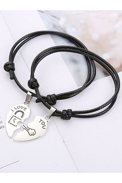 VOLY Set of black couple bracelets with I love you heart