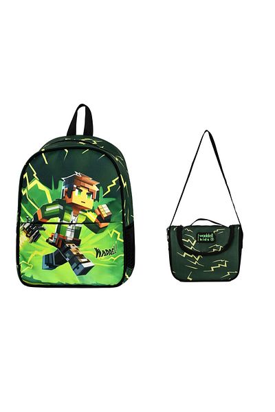 great bags Geantă verde pentru grădiniță cu tematică robot Rucsac pentru copii pentru băieți + set cutie termică pentru prânz