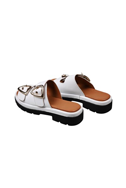 Lady Mia Belisse Buckle Detailed Genuine Leather Women's Slippers