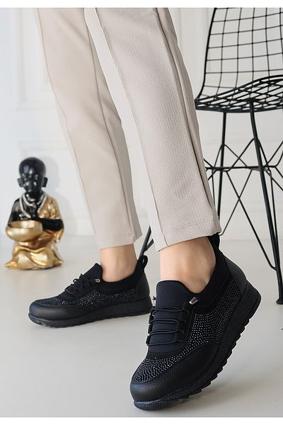 Zerenyus Plani Black Laceless Comfortable Mother Shoes Ballerinas
