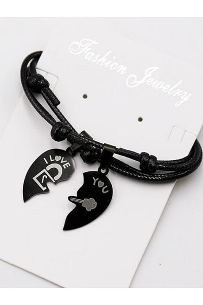 VOLY Set of 2 couple bracelets with black heart-shaped pendant