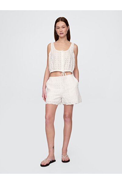 GAP Kadın Beyaz High Rise Eyelet Easy Şort