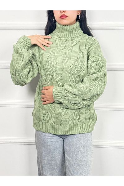 RACE FASHİON Turtleneck Hair Braided Sweater Rc8203