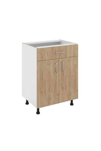 haaus.ro Haaus Karo Base Cabinet, 1 Drawer, 2 Doors, Natural Wood/White, 60 x 50 x 80 cm