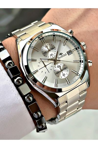 Bentini Men's Wristwatch – Multifunctional, Waterproof, Steel Band, 2 Years Warranty + Bracelet Gift