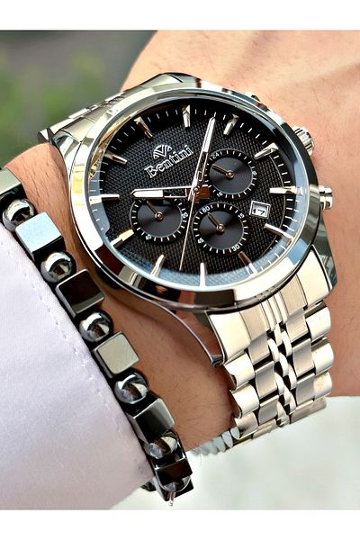 Bentini Men's Wristwatch – Multifunctional, Waterproof, Steel Band, 2 Years Warranty + Bracelet Gift