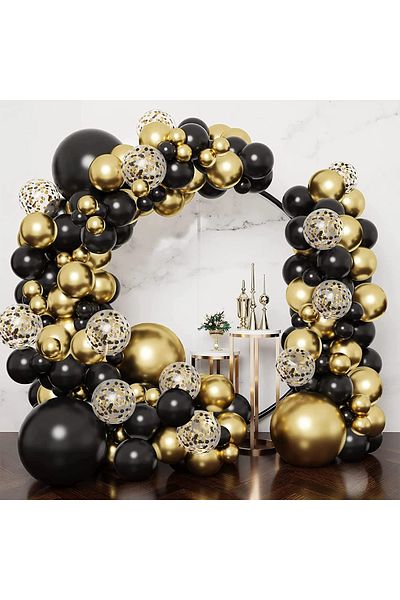 Baloane Vesele ARC106 Gold Black Balloon Arch Birthday 123 Pieces