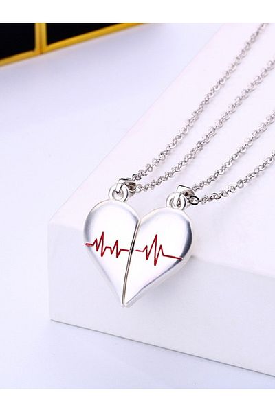 VOLY Set of 2 silver-colored chains with heart and pulse pendant
