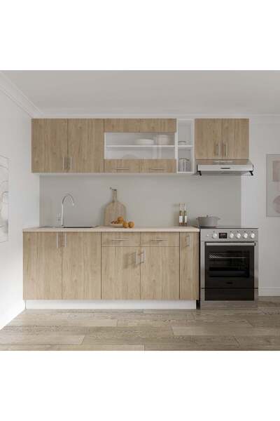 haaus.ro Set Bucatarie Karo V16, Lemn Natural/Alb, Blat Thermo 28 mm, L 240 cm