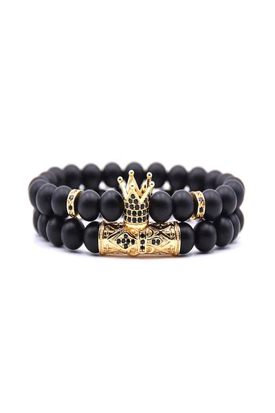 VOLY Set 2 bratari unisex, coroana aurie si pietre naturale