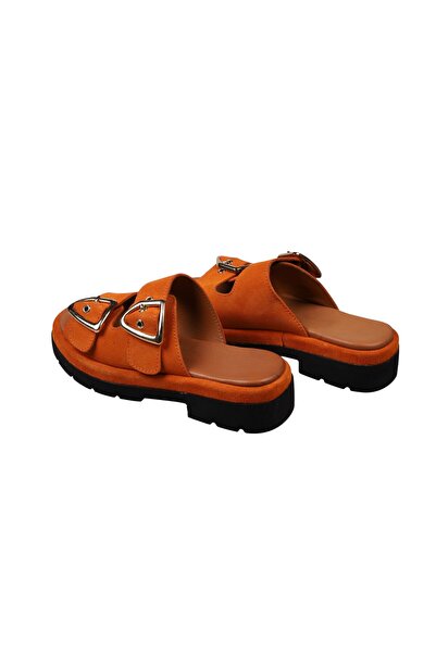 Lady Mia Belisse Buckle Detailed Genuine Leather Women's Slippers