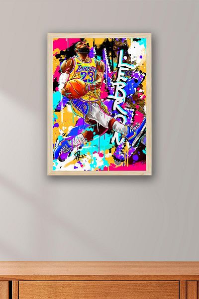 Saturn Lebron James Framed Painting - Basketball Nba Poster Painting