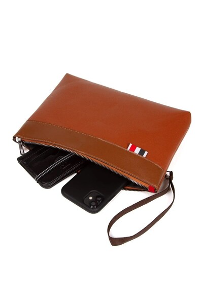 Newish Polo Leather Hand Strap File Briefcase Daily Portfolio & Clutch Bag - Tan