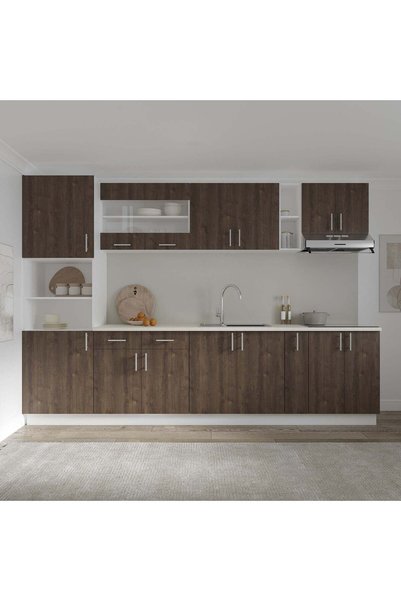 haaus.ro Set Bucatarie Karo V26, Stejar Bronz/Alb, Blat Thermo 28 mm, L 300 cm