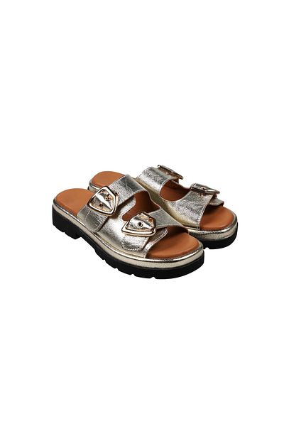 Lady Mia Belisse Buckle Detailed Genuine Leather Women's Slippers