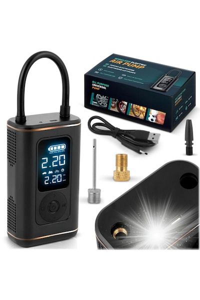 ideal STORE Pompă de aer electrică wireless portabilă idealSTORE, afișaj LED, baterie de 2500 mAh, lanternă încorporată