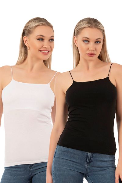ÖZKAN underwear Özkan 27042 حزام سباغيتي نسائي مكون من قطعتين من القطن باللونين الأسود والأبيض والألوان المختلطة ومرن ومريح ورفيع
