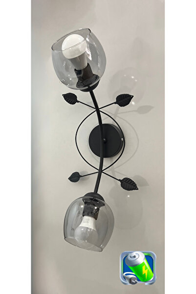 gaziantepavize Şarj Et Kullan Valencia Şarjlı Pilli Aplik Füme Camlı Siyah Kasa Metal Modern Koridor Cafe-Tek Adet