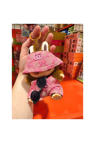 BaoBao Labubu plush 15cm with pink outfit fashion print – luxury urban style toy, BaoBao