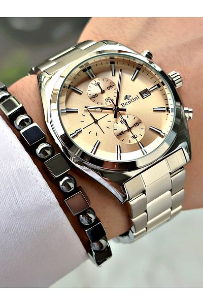 Bentini Men's Wristwatch – Multifunctional, Waterproof, Steel Band, 2 Years Warranty + Bracelet Gift