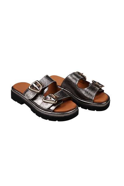 Lady Mia Belisse Buckle Detailed Genuine Leather Women's Slippers