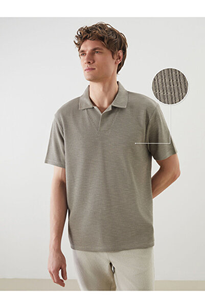 LC Waikiki Nevavm Polo Collar Short Sleeve Men's Textured T-Shirt with Differ...