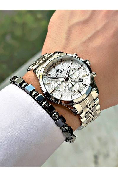 Bentini Men's Wristwatch – Multifunctional, Waterproof, Steel Band, 2 Years Warranty + Bracelet Gift