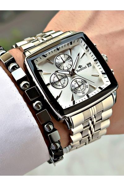 Bentini Men's Wristwatch – Multifunctional, Waterproof, Steel Band, 2 Years Warranty + Bracelet Gift