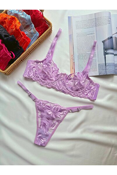 kiari Комплект нижньої білизни з вишивкою у вигляді лілових квітів без чашок