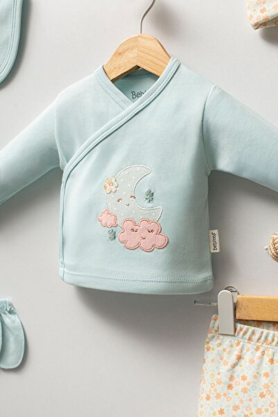 Bebitof Cute Moon and Clouds Patterned Baby 5 Piece Newborn Hospital Release Bodysuit Set