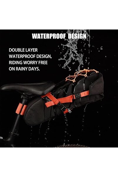 zola Τσάντα ποδηλάτου, τοποθέτηση κάτω από τη σέλα, χωρητικότητας 10 λίτρων, αδιάβροχη, 43 x 15 x 14 cm, μαύρη/πορτοκαλί