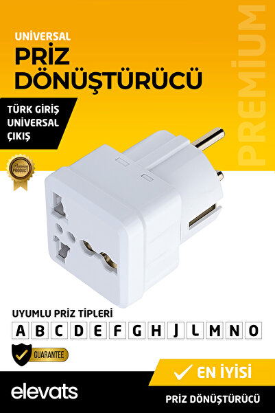 Elevats Premium Evrensel Priz Dönüştürücü – Türk Fiş Girişli, Çoklu Ülke Uyumu, Seyahat Tipi Adaptör