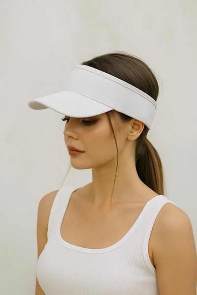 BYBÜLENT White Visor Peak Outdoor Hat with Extension - Sunscreen Stylish Headgear