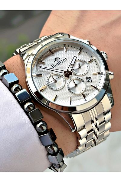 Bentini Men's Wristwatch – Multifunctional, Waterproof, Steel Band, 2 Years Warranty + Bracelet Gift
