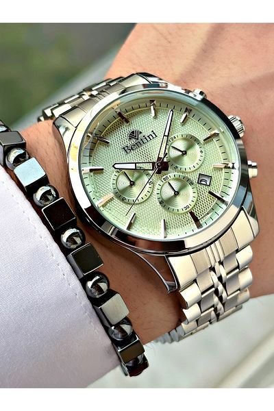 Bentini Men's Wristwatch – Multifunctional, Waterproof, Steel Band, 2 Years Warranty + Bracelet Gift