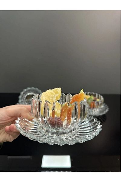 ORTAKÖY CENNETİ 12 Pieces Crystal Snack Bowl for 6 People, Sugar Bowl, Jam Bowl, Glass Bowl