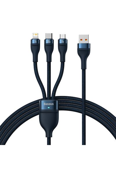 Baseus 3in1 USB to Type-C, Lightning, Micro-USB Charging / Data Cable, 100W, 1.2m, Flash Series 2, Blue